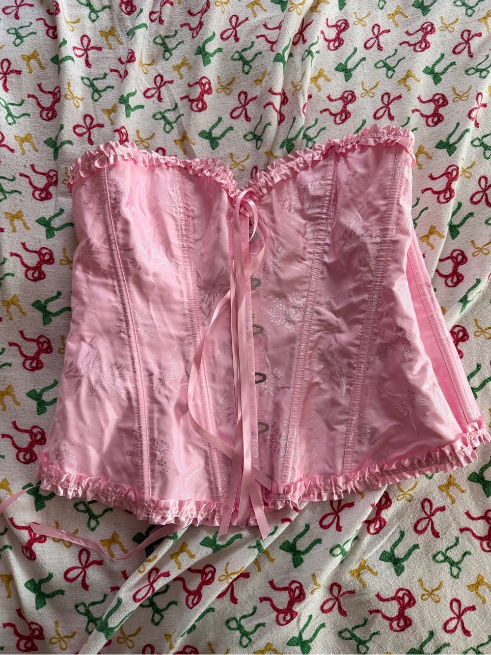 Pink Satin Lace-Up Corset Top